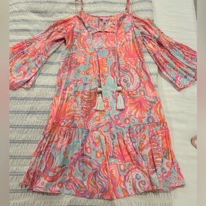 Lilly Pulitzer Alanna Off Shoulder Swing Dress Pink Pout Too Much Bubbly. SZ s